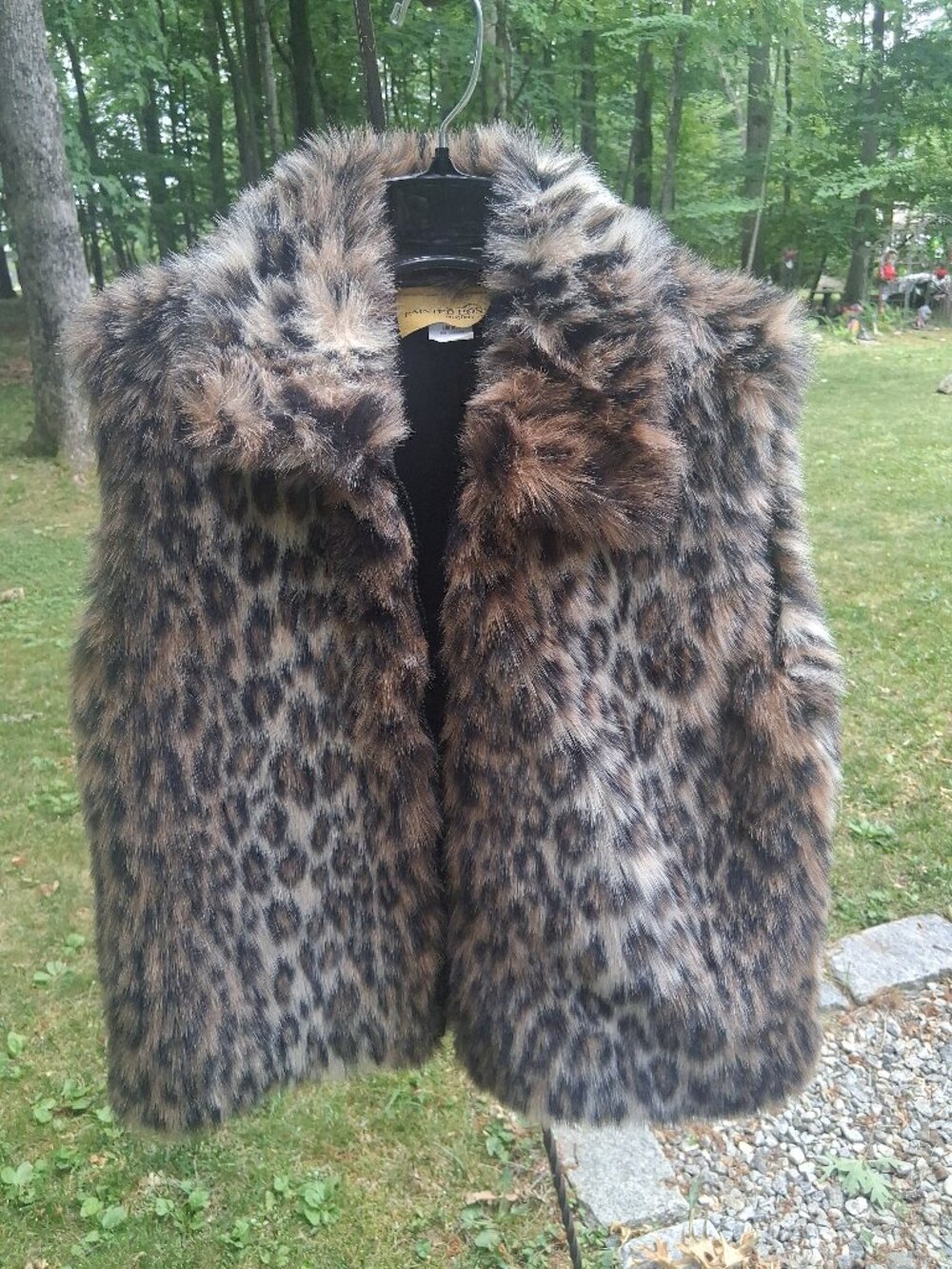 Vintage PAINTED PONY Faux Fur Leopard Print Zip Front Vest – Size Small